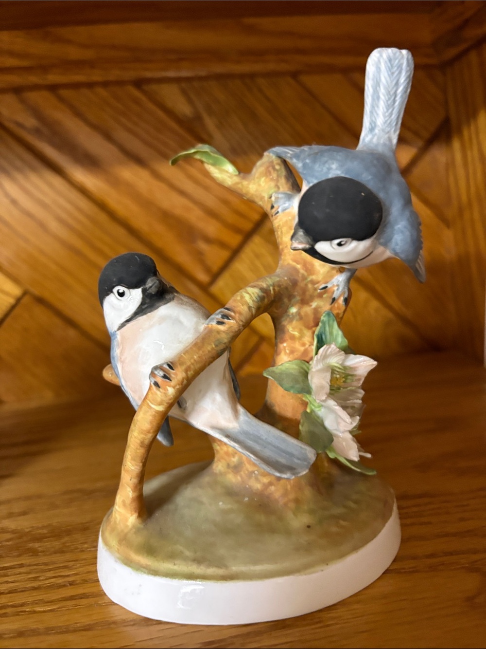 Blue and White Ceramic Bird Figurine - Brand: vintage Doris Lindner chickadee 73
